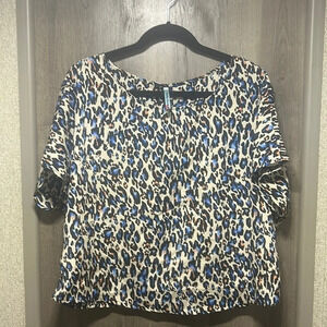 Reckless Hearts Multi Color SS Boxy‎ Fit Cropped Leopard Print Blouse WM Medium